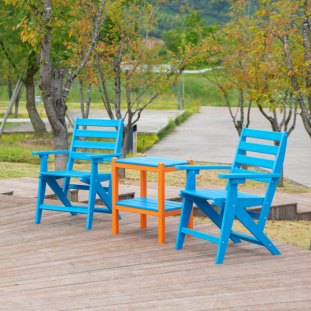 TTM003 Blue Orange HDPE Outdoor Set Meja Samping/Kursi Untuk Balkon Teras Taman Luar Ruangan